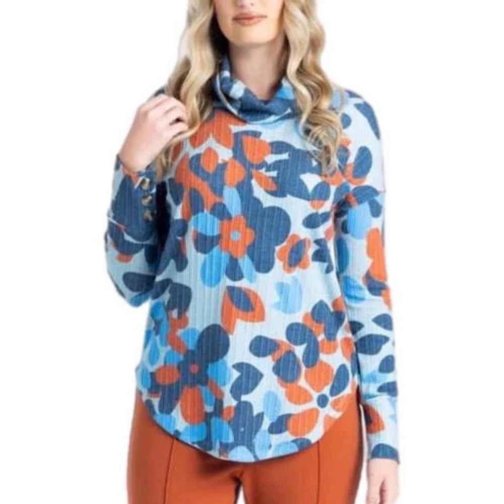 Lularoe Aubrey Cowl Neck Top Floral Multicolor Long Sleeve Shirttail Hemline 2XL